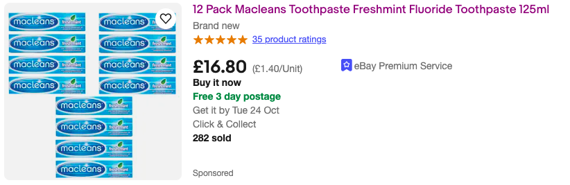 toothpaste on ebay